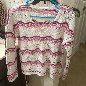 Loft pink and white crochet sweater